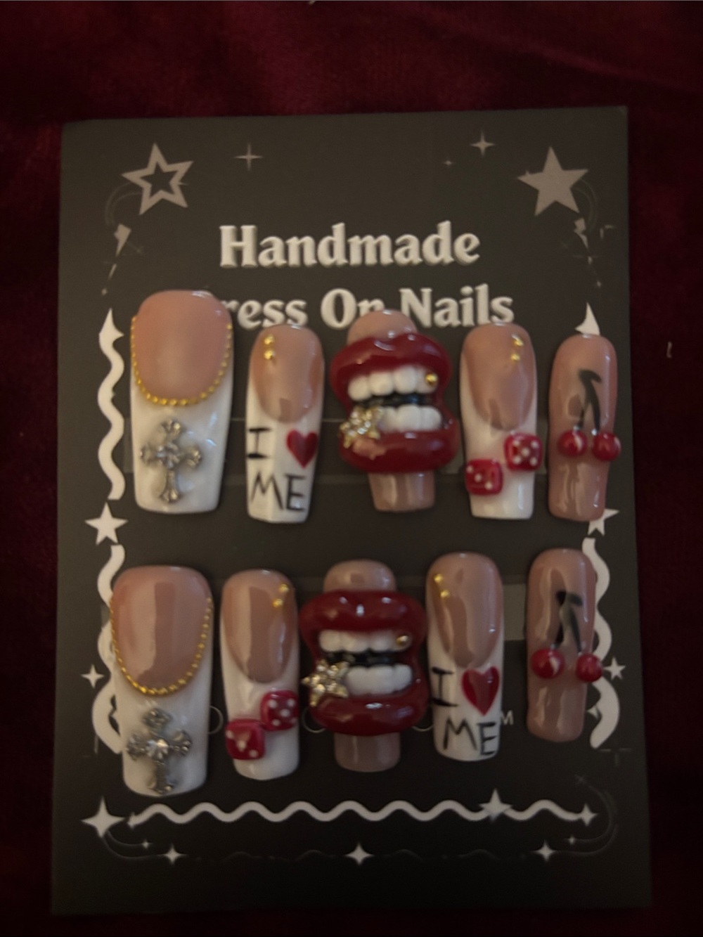 Handmade Nude & Red Press-On Nail Set - Stylish Mixed Design